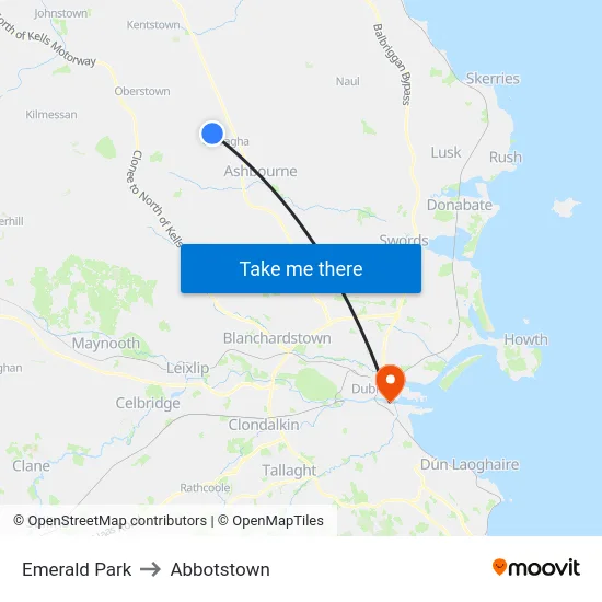 Emerald Park to Abbotstown map