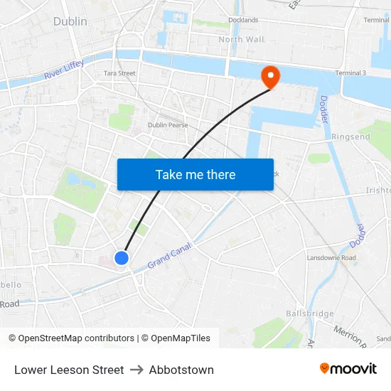 Lower Leeson Street to Abbotstown map