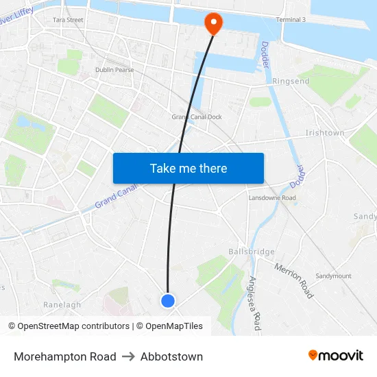 Morehampton Road to Abbotstown map