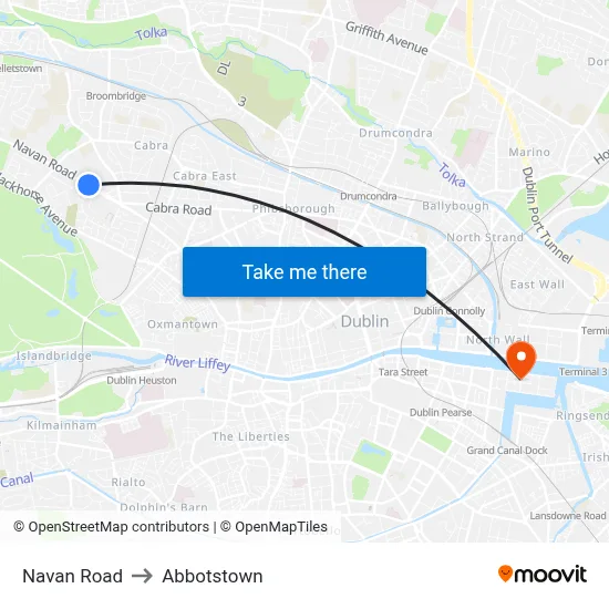 Navan Road to Abbotstown map