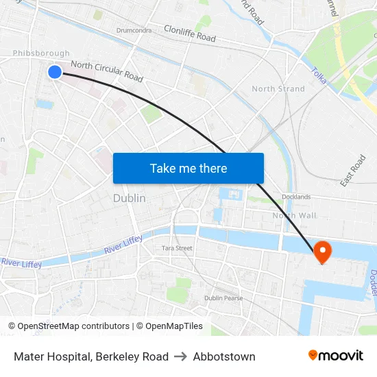 Mater Hospital, Berkeley Road to Abbotstown map