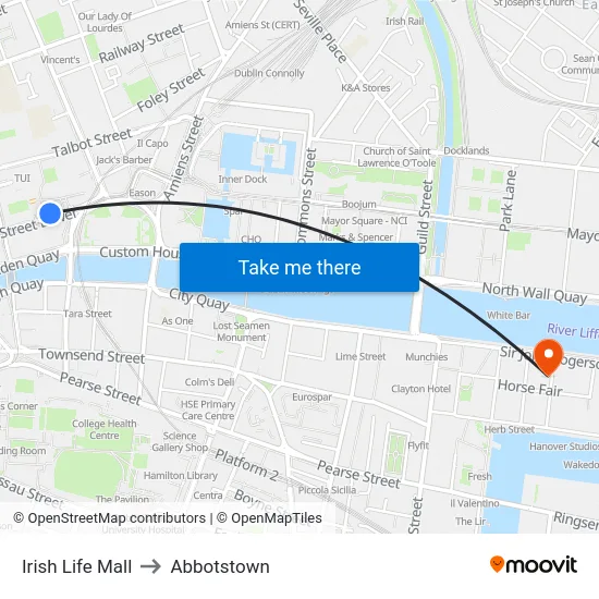 Irish Life Mall to Abbotstown map
