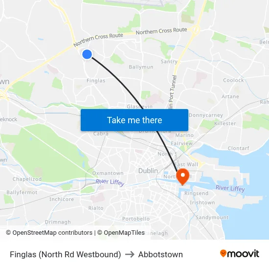 Finglas (North Rd Westbound) to Abbotstown map