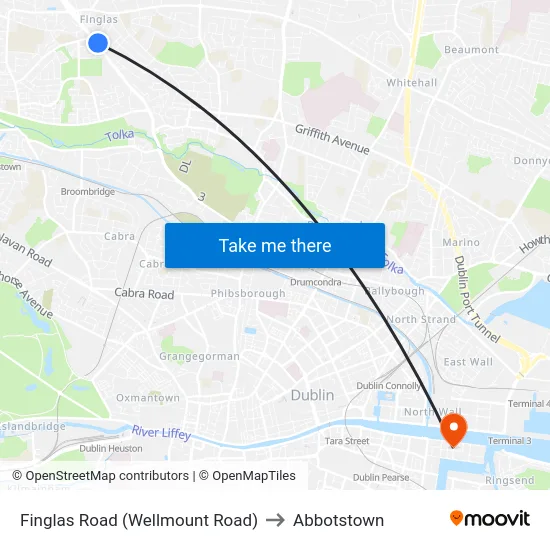 Finglas Road (Wellmount Road) to Abbotstown map