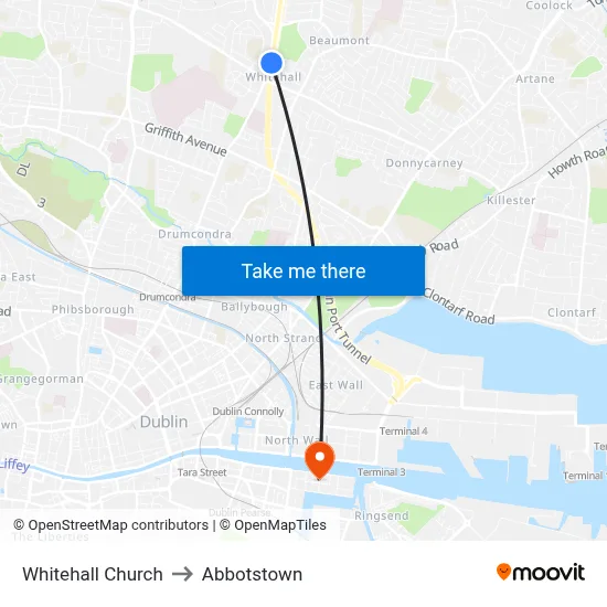 Whitehall Church to Abbotstown map