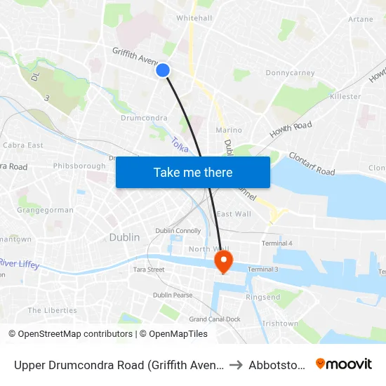 Upper Drumcondra Road (Griffith Avenue) to Abbotstown map