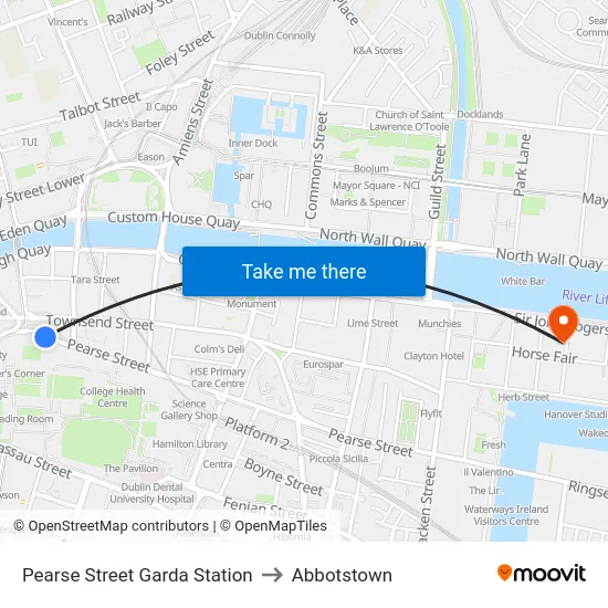 Pearse Street Garda Station to Abbotstown map