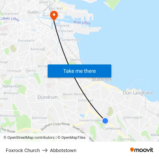 Foxrock Church to Abbotstown map