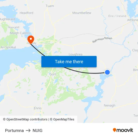 Portumna to NUIG map