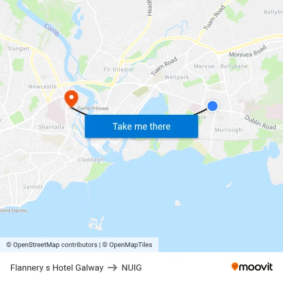 Flannery s Hotel Galway to NUIG map