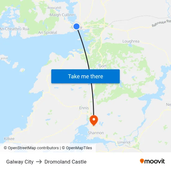 Galway City to Dromoland Castle map