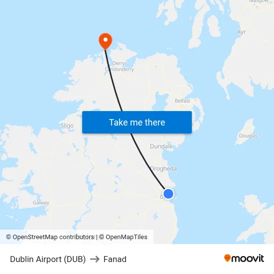 Dublin Airport (DUB) to Fanad map