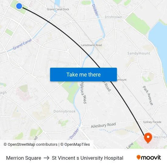 Merrion Square to St Vincent s University Hospital map