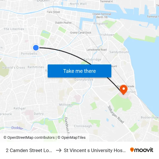 2 Camden Street Lower to St Vincent s University Hospital map