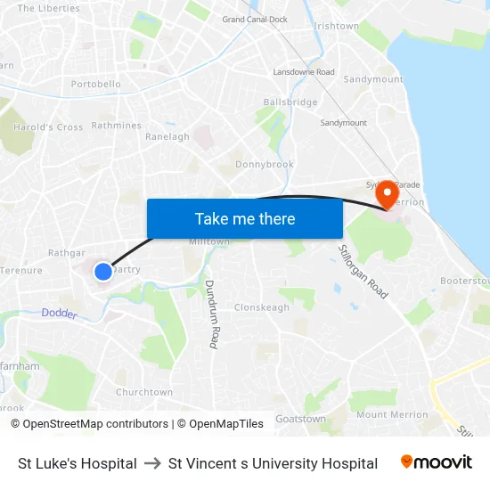 St Luke's Hospital to St Vincent s University Hospital map