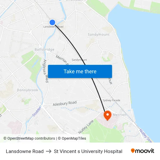 Lansdowne Road to St Vincent s University Hospital map