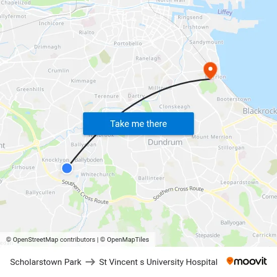 Scholarstown Park to St Vincent s University Hospital map