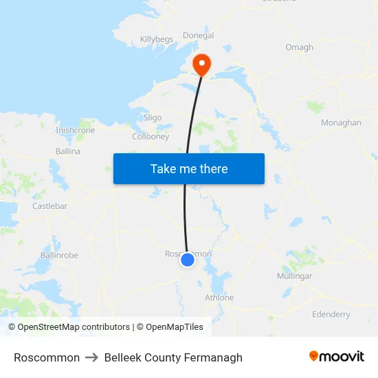Roscommon to Belleek County Fermanagh map
