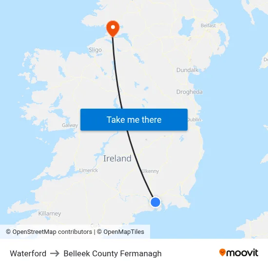 Waterford to Belleek County Fermanagh map