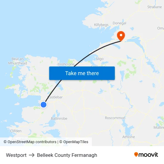 Westport to Belleek County Fermanagh map
