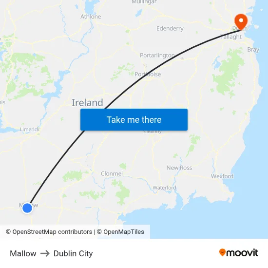 Mallow to Dublin City map