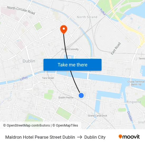 Maldron Hotel Pearse Street Dublin to Dublin City map