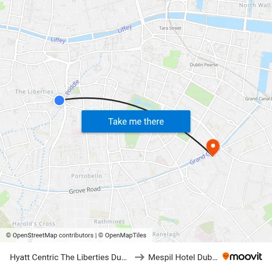 Hyatt Centric The Liberties Dublin to Mespil Hotel Dublin map