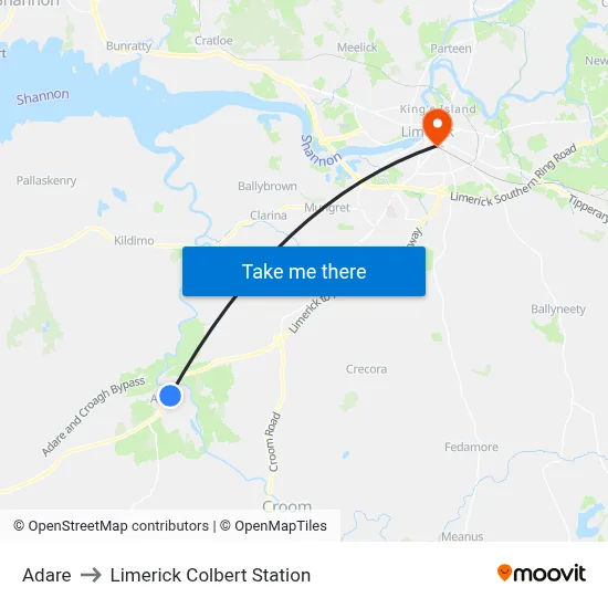 Adare to Limerick Colbert Station map