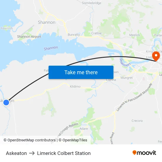 Askeaton to Limerick Colbert Station map