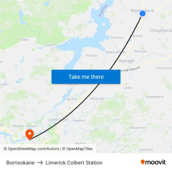 Borrisokane to Limerick Colbert Station map
