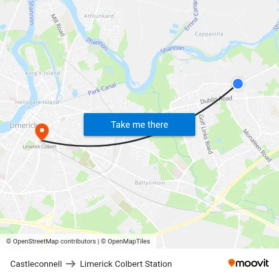 Castleconnell to Limerick Colbert Station map