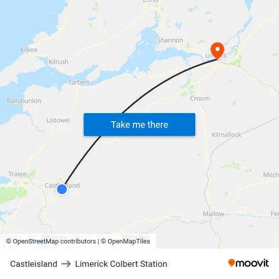 Castleisland to Limerick Colbert Station map