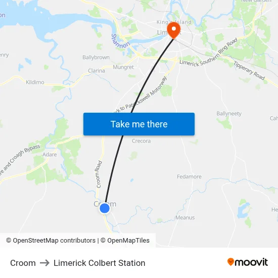 Croom to Limerick Colbert Station map