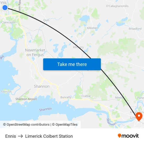 Ennis to Limerick Colbert Station map
