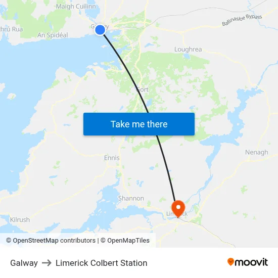 Galway to Limerick Colbert Station map