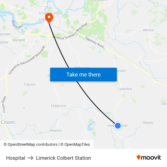 Hospital to Limerick Colbert Station map