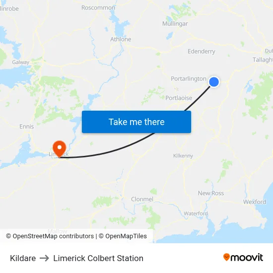 Kildare to Limerick Colbert Station map