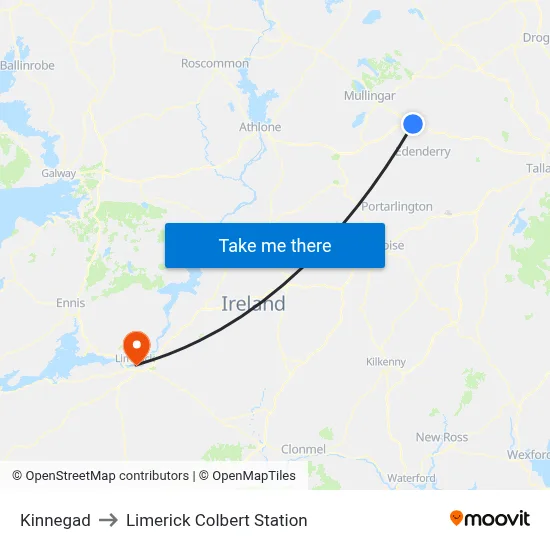 Kinnegad to Limerick Colbert Station map
