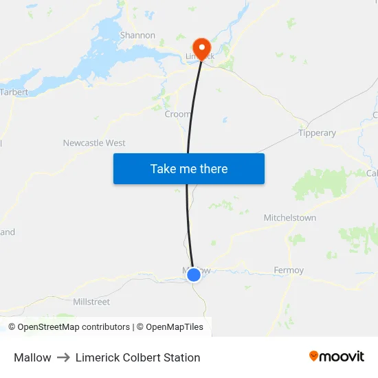 Mallow to Limerick Colbert Station map