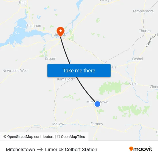 Mitchelstown to Limerick Colbert Station map