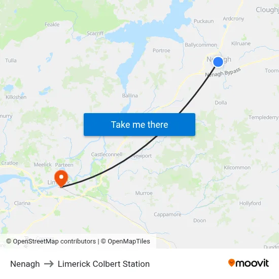 Nenagh to Limerick Colbert Station map