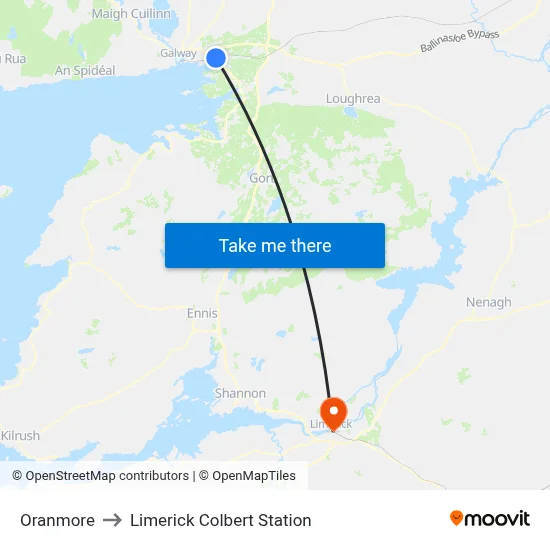 Oranmore to Limerick Colbert Station map