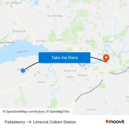 Pallaskenry to Limerick Colbert Station map