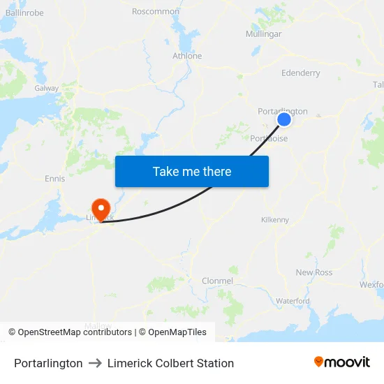 Portarlington to Limerick Colbert Station map