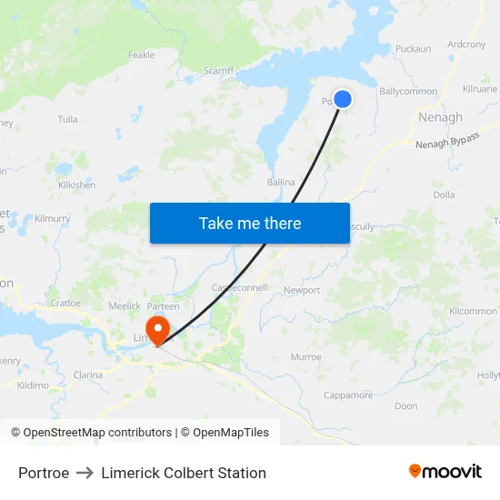 Portroe to Limerick Colbert Station map