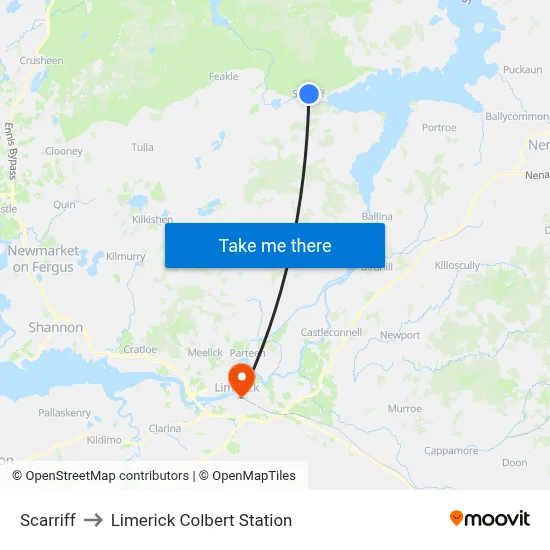 Scarriff to Limerick Colbert Station map