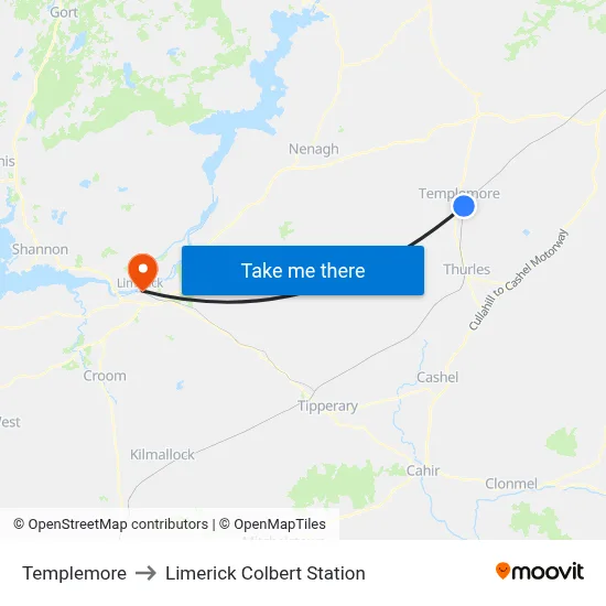 Templemore to Limerick Colbert Station map