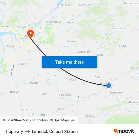 Tipperary to Limerick Colbert Station map