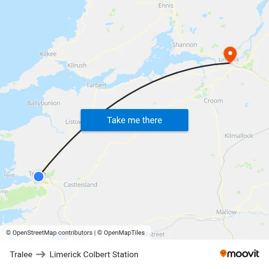 Tralee to Limerick Colbert Station map