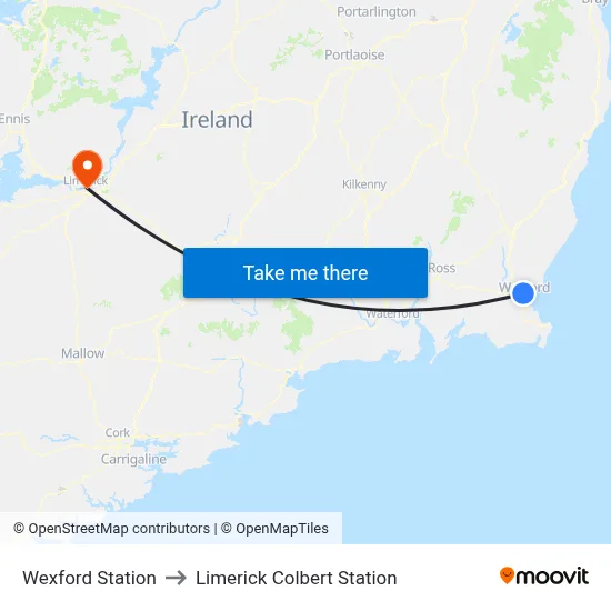 Wexford Station to Limerick Colbert Station map